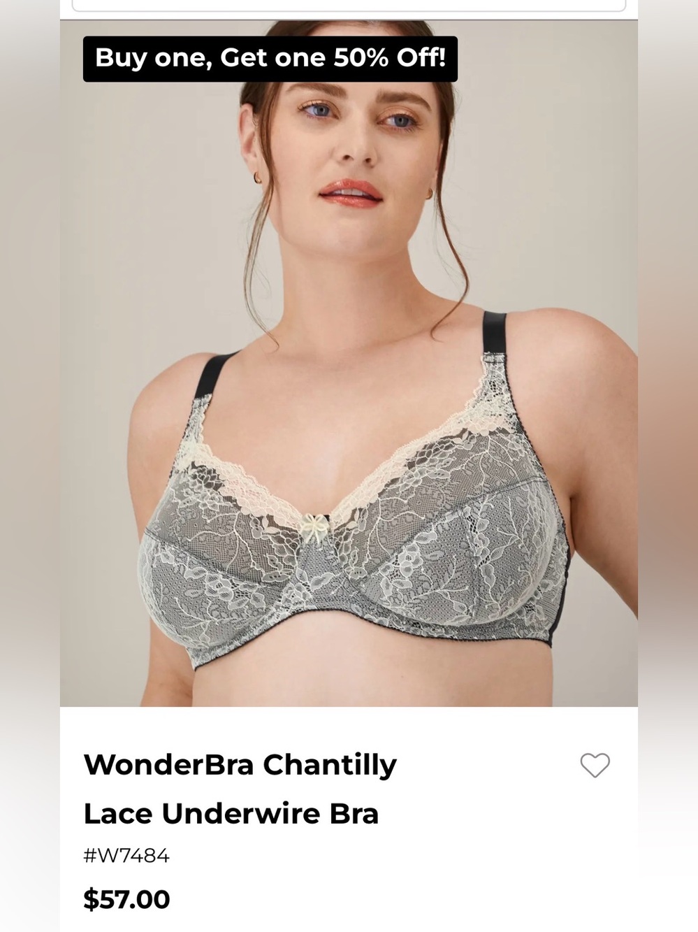 Wonderbra Chantilly Lace Underwire Bra â Gray with Cream Trim